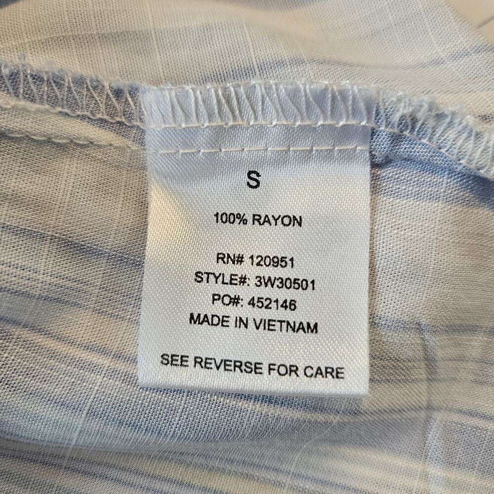 Olive & Oak Womens Small Button Down Vertical Stripes Blue White Cap Sleeves - Picture 6 of 7